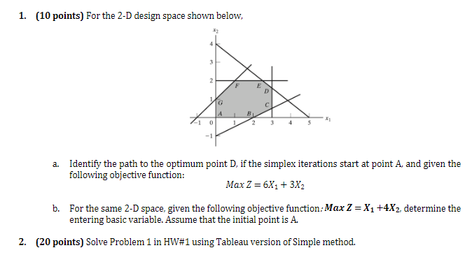  1. (10 points) For the 2-D design space shown below, a.