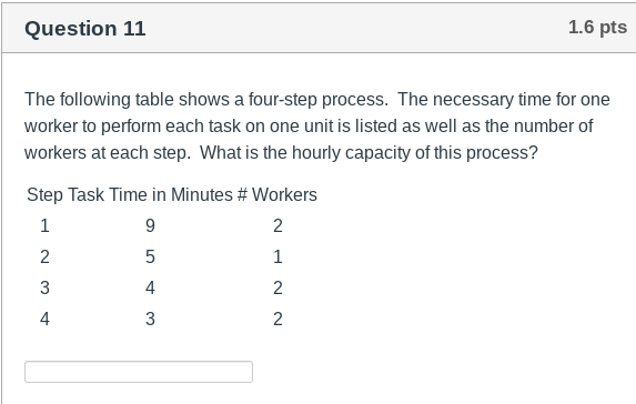  The following table shows a four-step process. The necessary time for