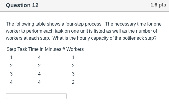 one worker to perform each task on one unit is listed as