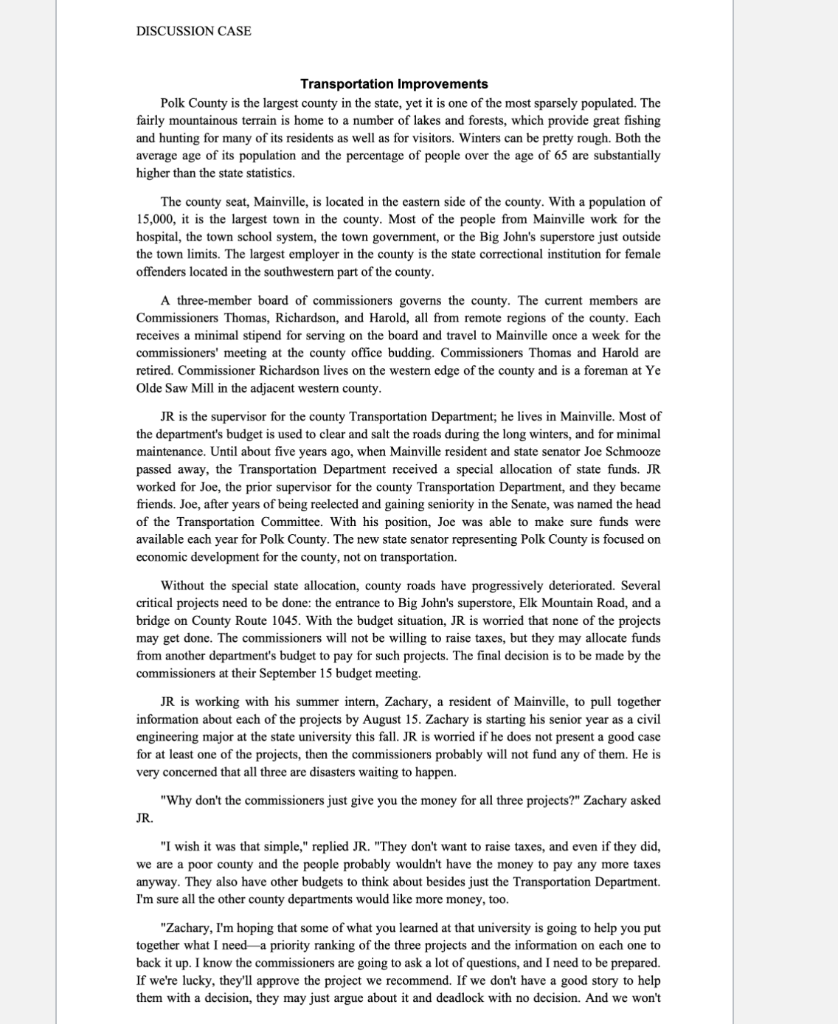 The case describes a situation in which a number of projects are