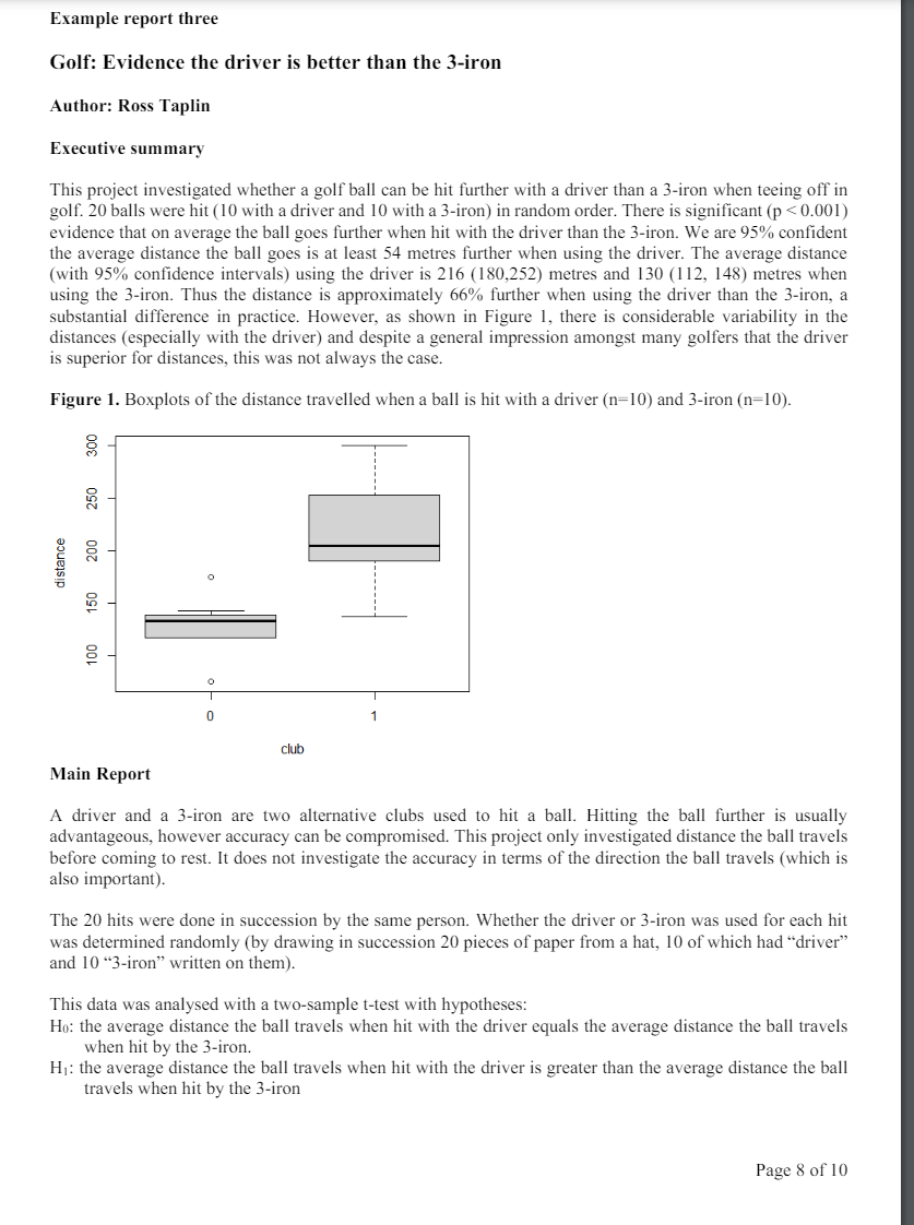 MAS183 Statistical Data Analysis1 Project Description"give 2 examples for this question so