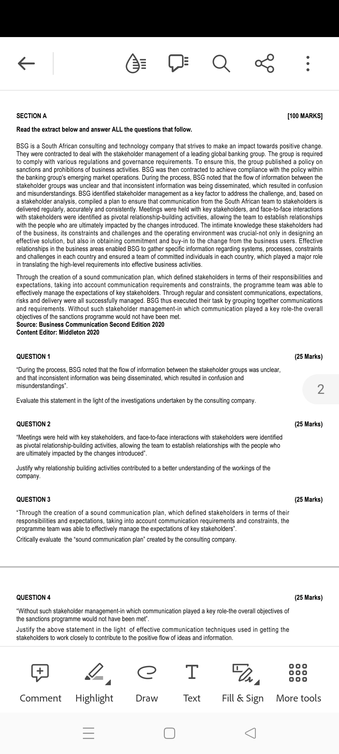 SECTION A [100 MARKS] Read the extract below and answer ALL the