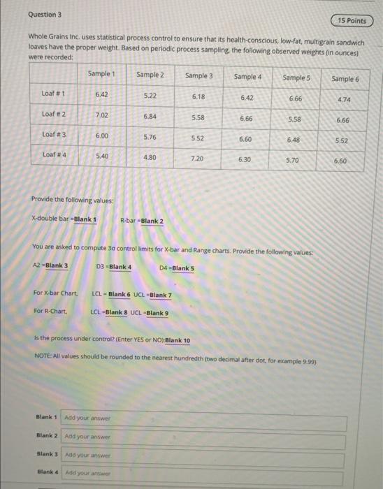 please help Whole Grains Inc. uses statistical process control to ensure that