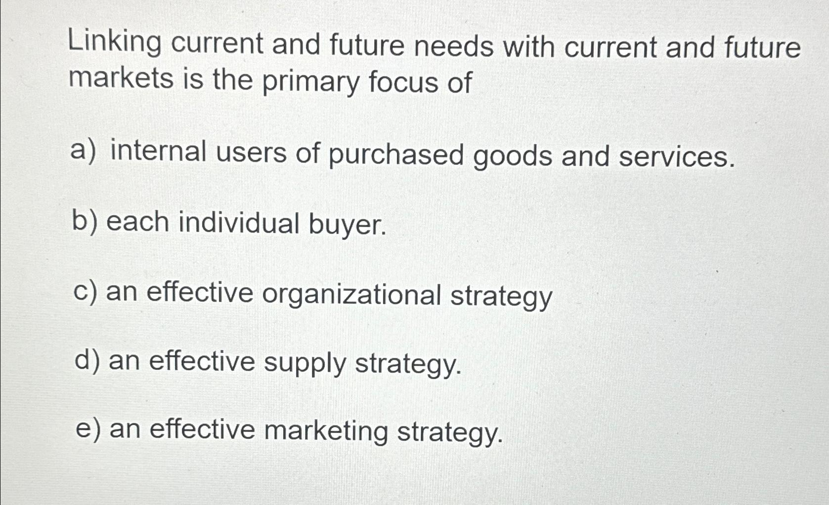  Linking current and future needs with current and future markets is