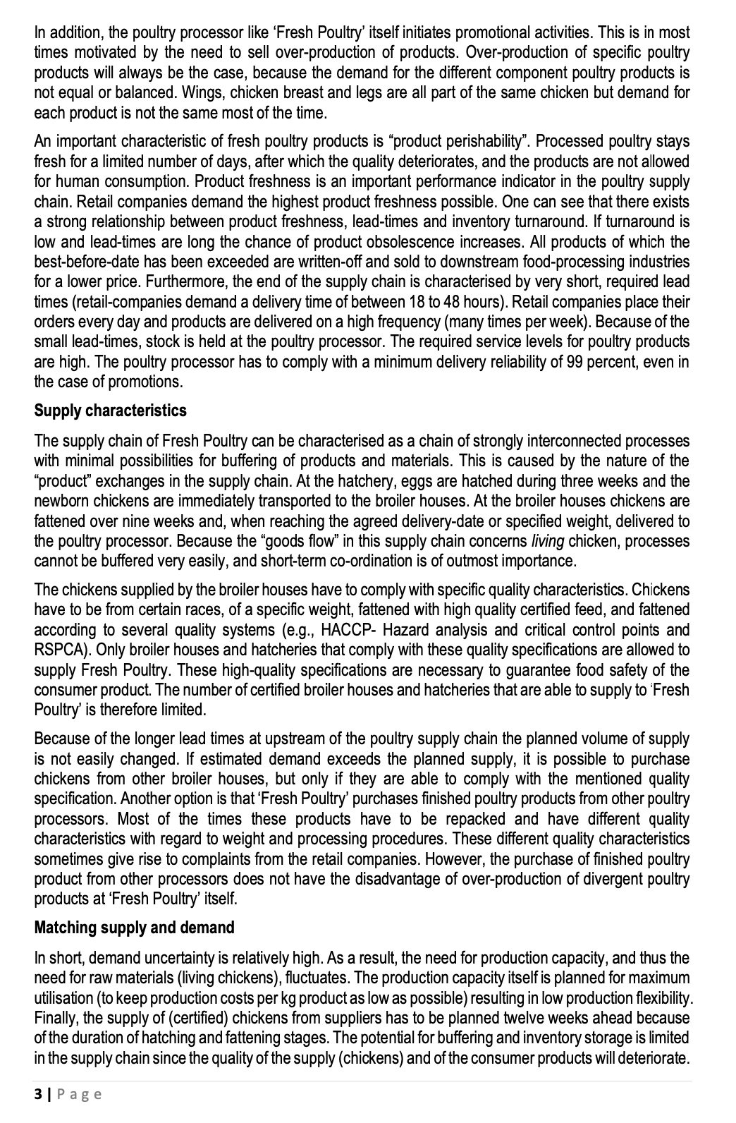 how the current supply chain structure of Fresh Poultry constrains the supply