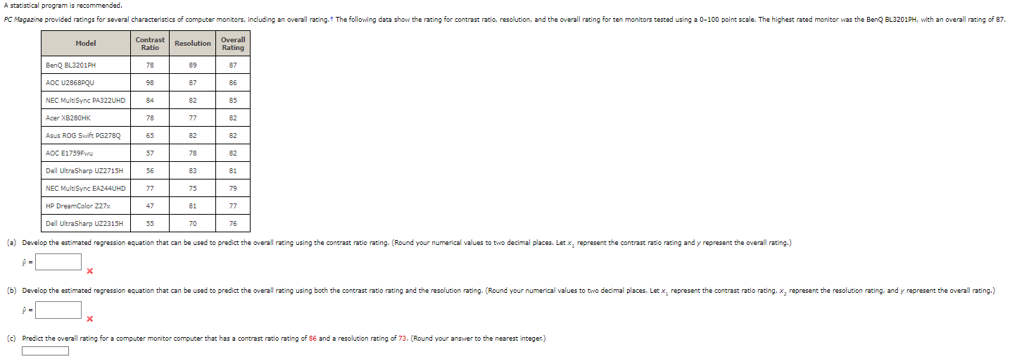 A statistical program is recommended. \begin{tabular}{|l|c|c|c|} \hline \multicolumn{1}{|c|}{ Model } &