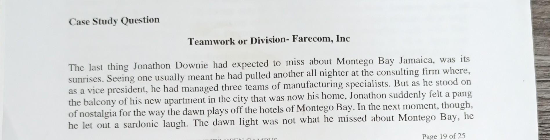  Case Study Question Teamwork or Division- Farecom, Inc The last thing