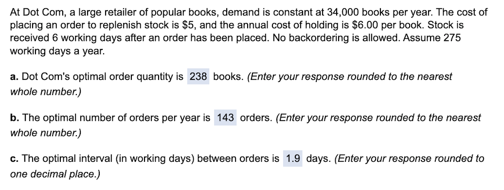 d) the demand during lead time is ____ books e) the