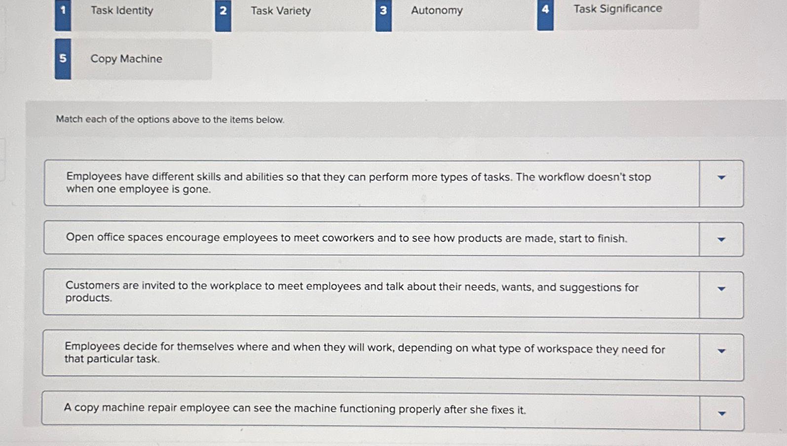  1 Task Identity 2 Task Variety 3 Autonomy Task Significance 5