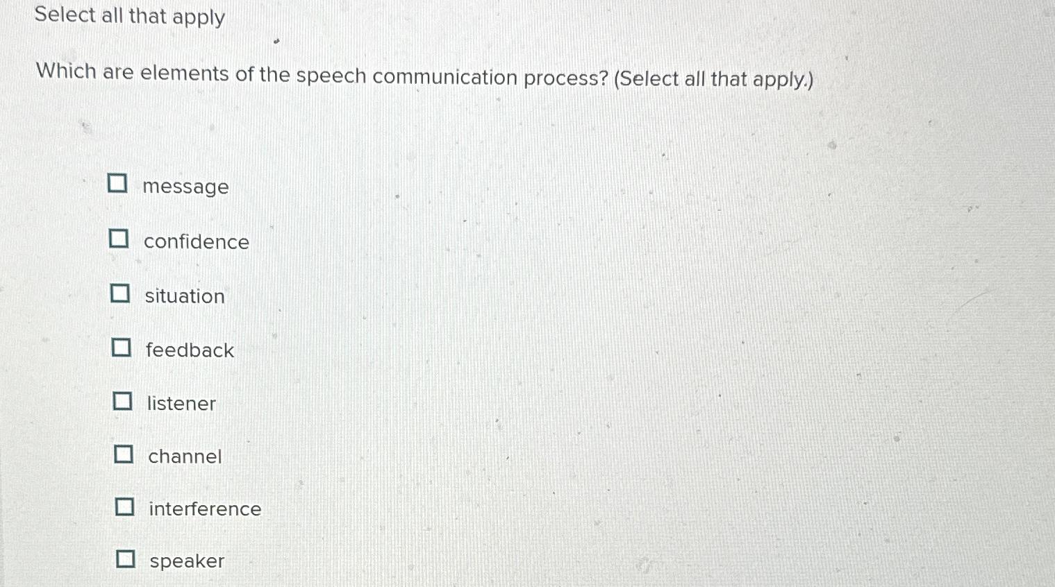  Select all that apply Which are elements of the speech communication