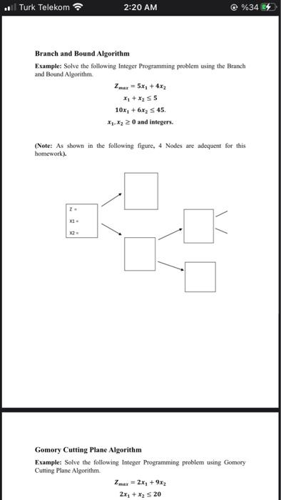  Branch and Bound Algorithm Example: Solve the following Integer Programaning problem