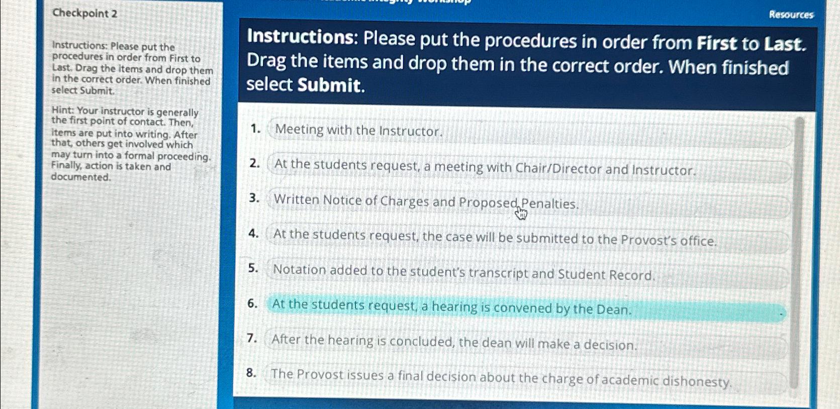  Checkpoint 2 Instructions: Please put the procedures in order from First