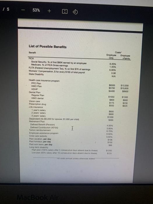 Vegas. The focus of the benefits package you develop will be customer