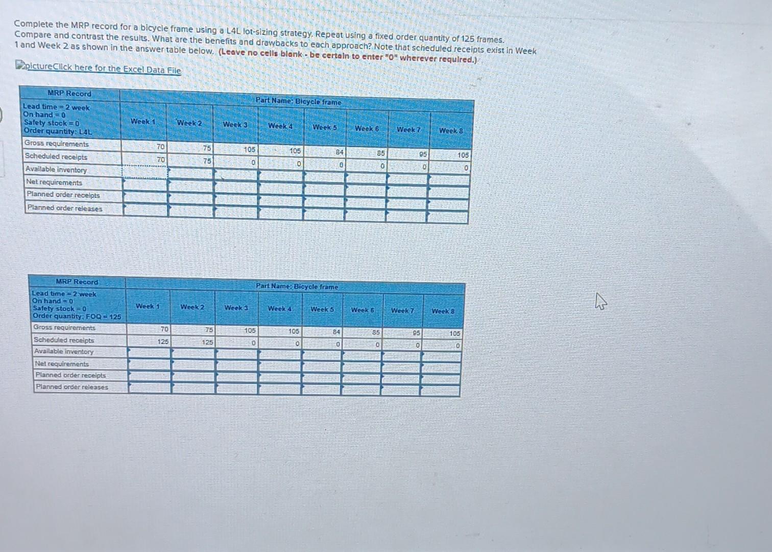  3 Complete the MRP record for a bicycle frame using a