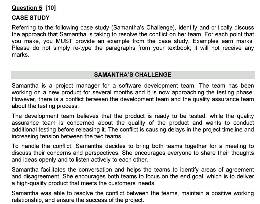  Question 5 [10] CASE STUDY Referring to the following case study