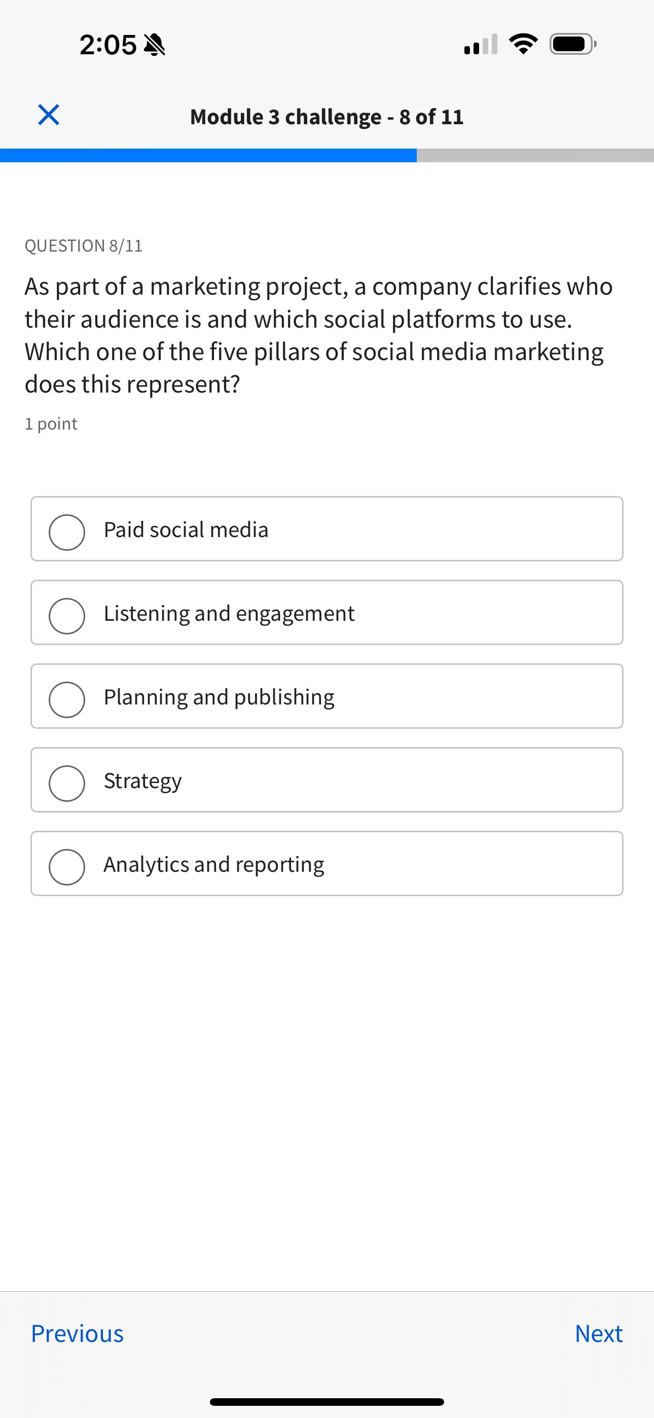  2:05 Module 3 challenge -8 of 11 QUESTION 8/11 As part