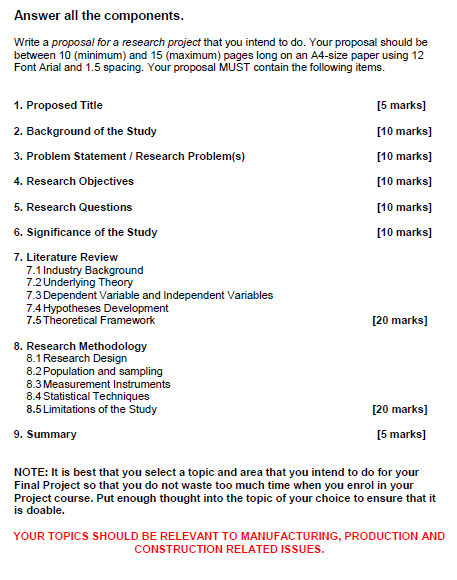  Answer all the components. Write a proposal for a research project
