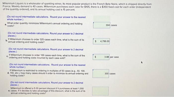 I need help with part E! please help Millennium Liquors is a