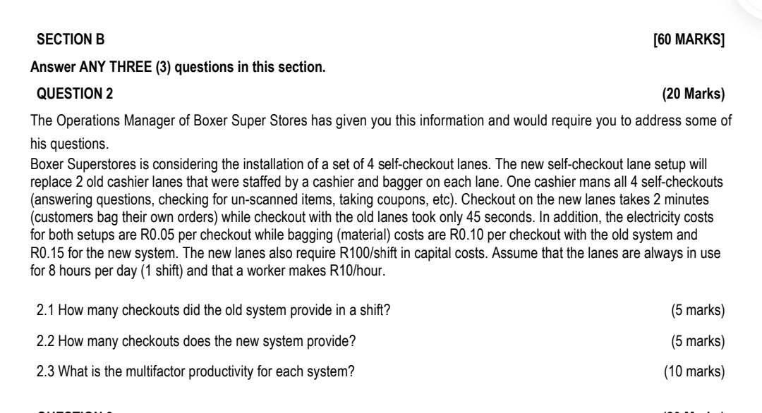 Answer ANY THREE (3) questions in this section. QUESTION 2 (20