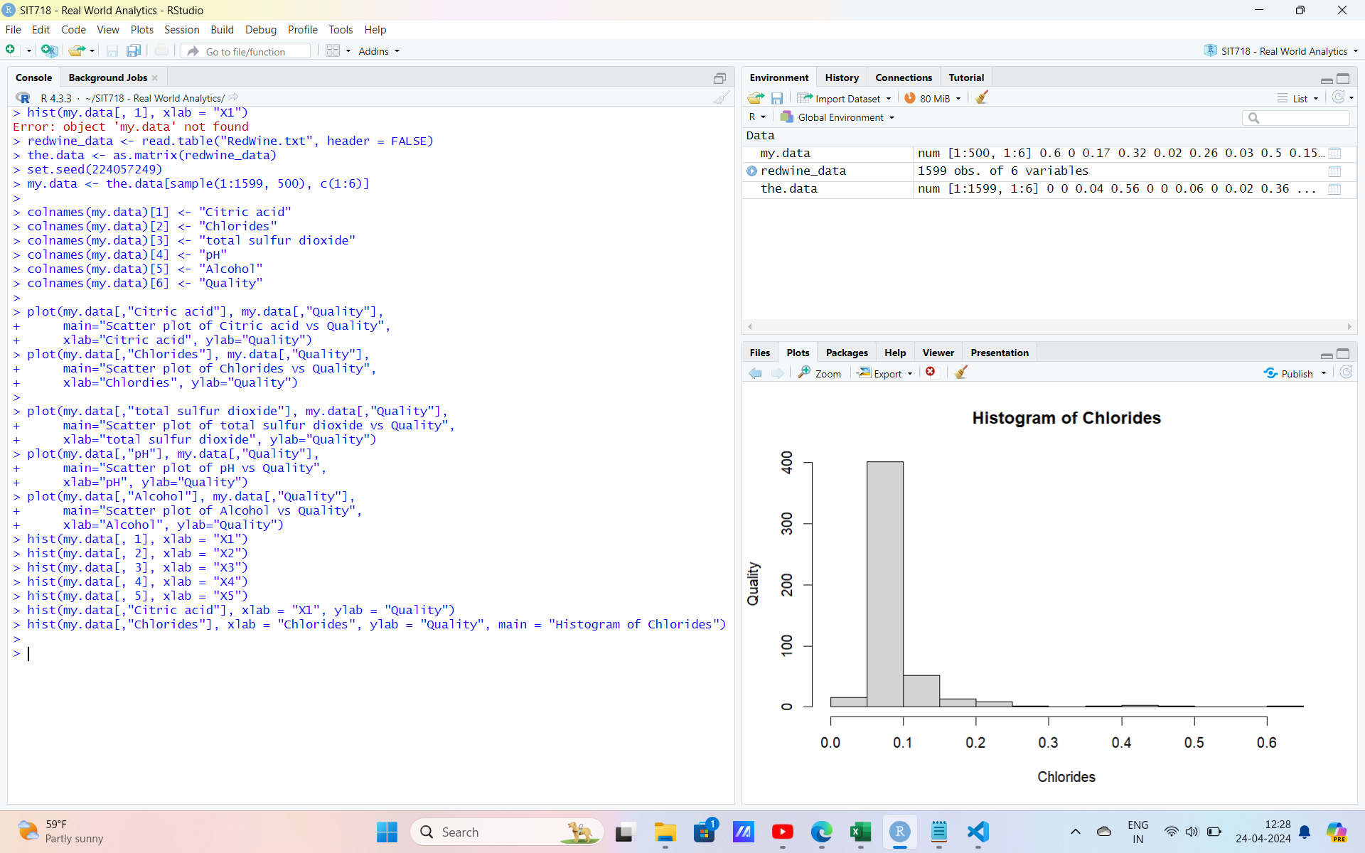 R SIT718 - Real World Analytics - RStudio X File Edit