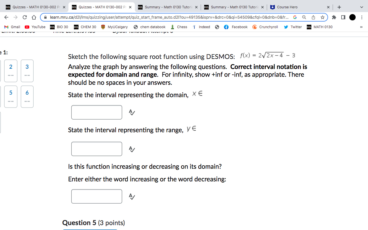 G Q h M Gmail YouTube D2L BIO 30 DEL CHEM 30