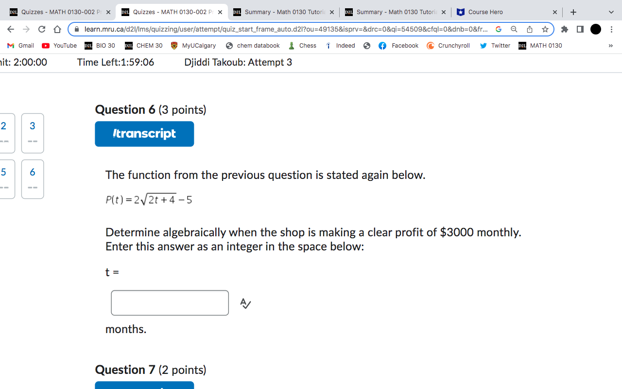 Limit: 2:00:00 Time Left:1:59:48 Djiddi Takoub: Attempt 3 Page 1: Question 1