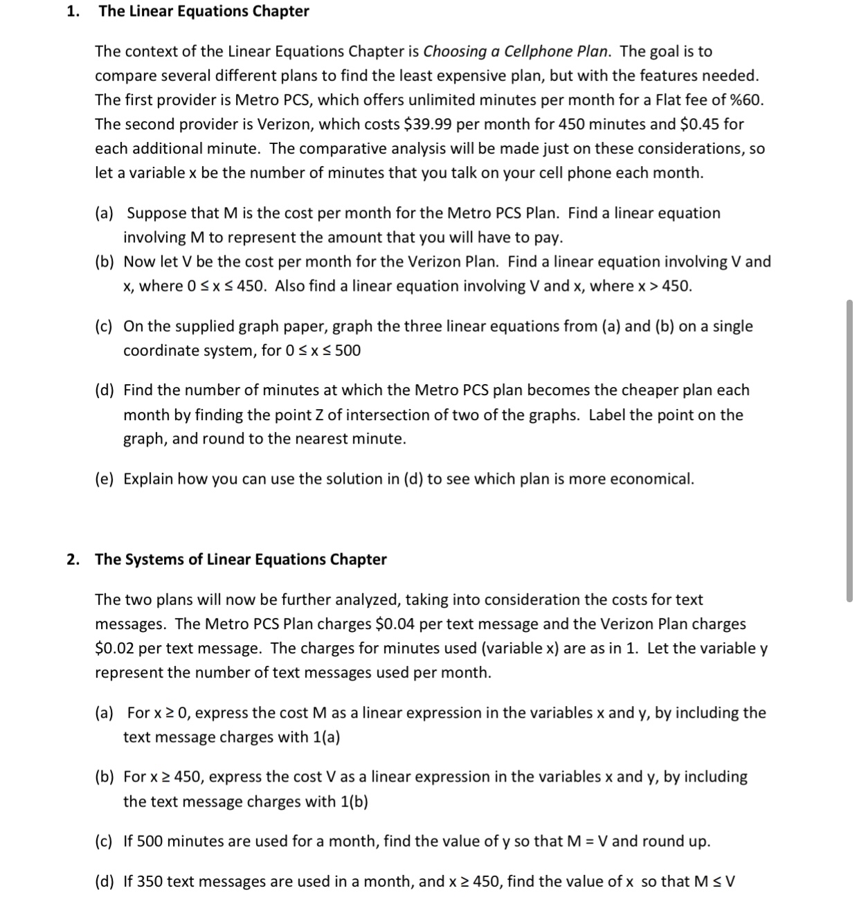 show work and graphs 1. The Linear Equations Chapter The context of