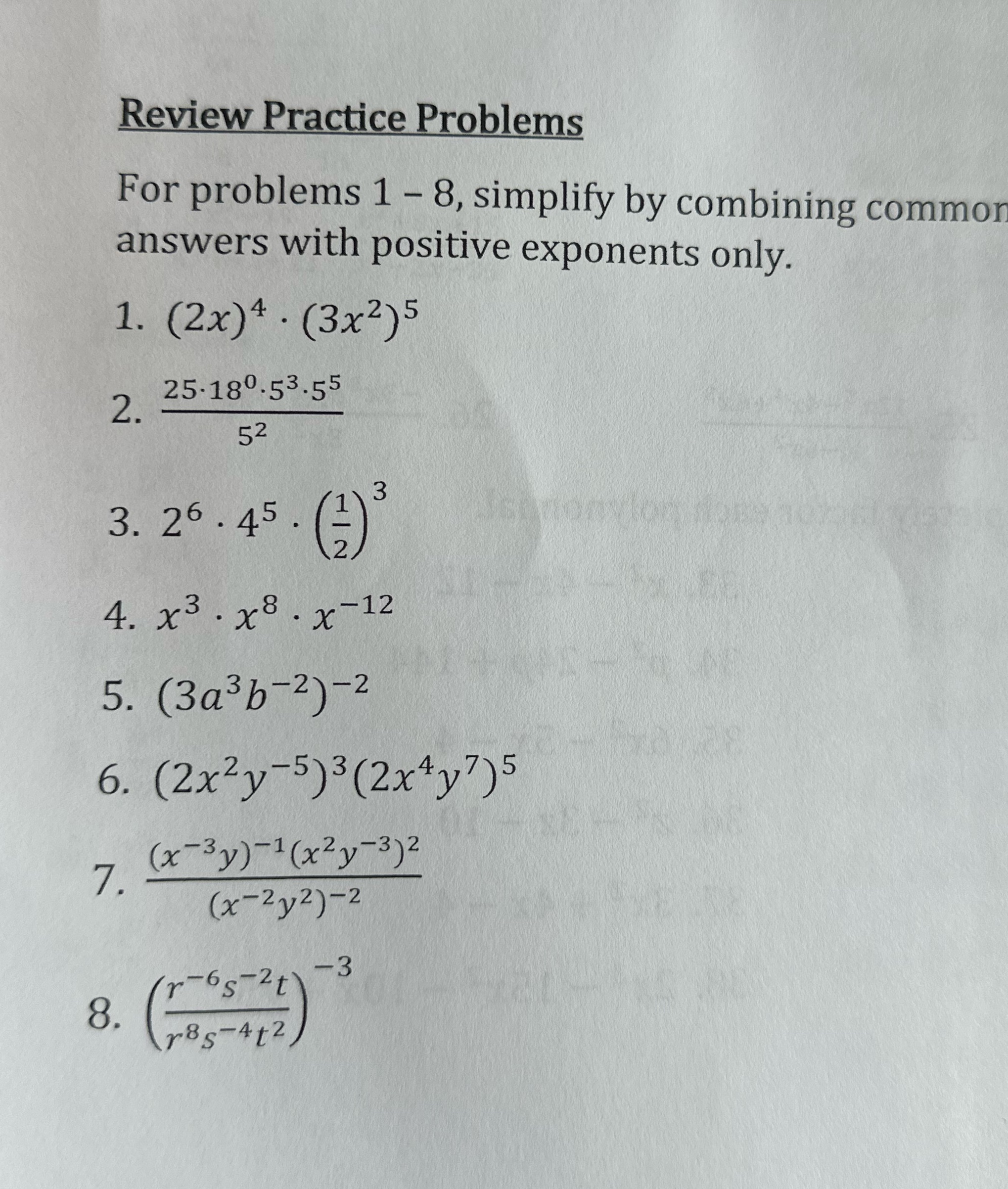 Please help me solve these problems. Review Practice Problems For problems 1