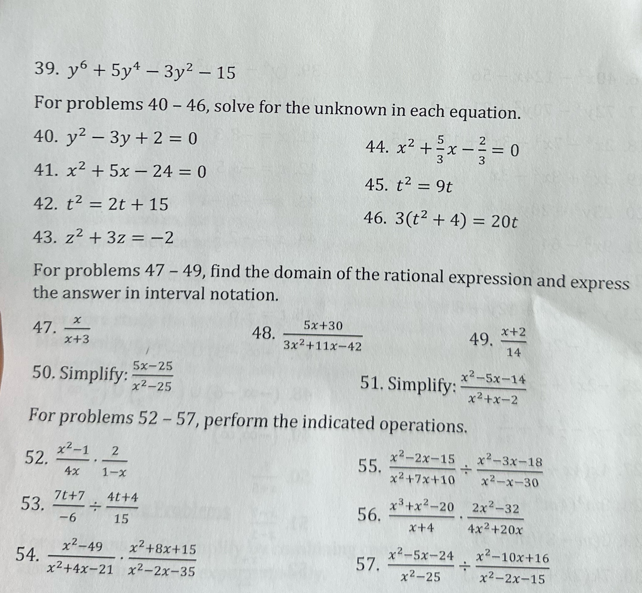 Please help me solve these practice problems. Thanks 39. y6 + 5y4