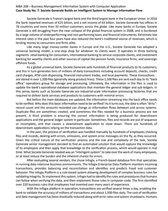  MBA 208 - Business Management Information System with Computer Application Case