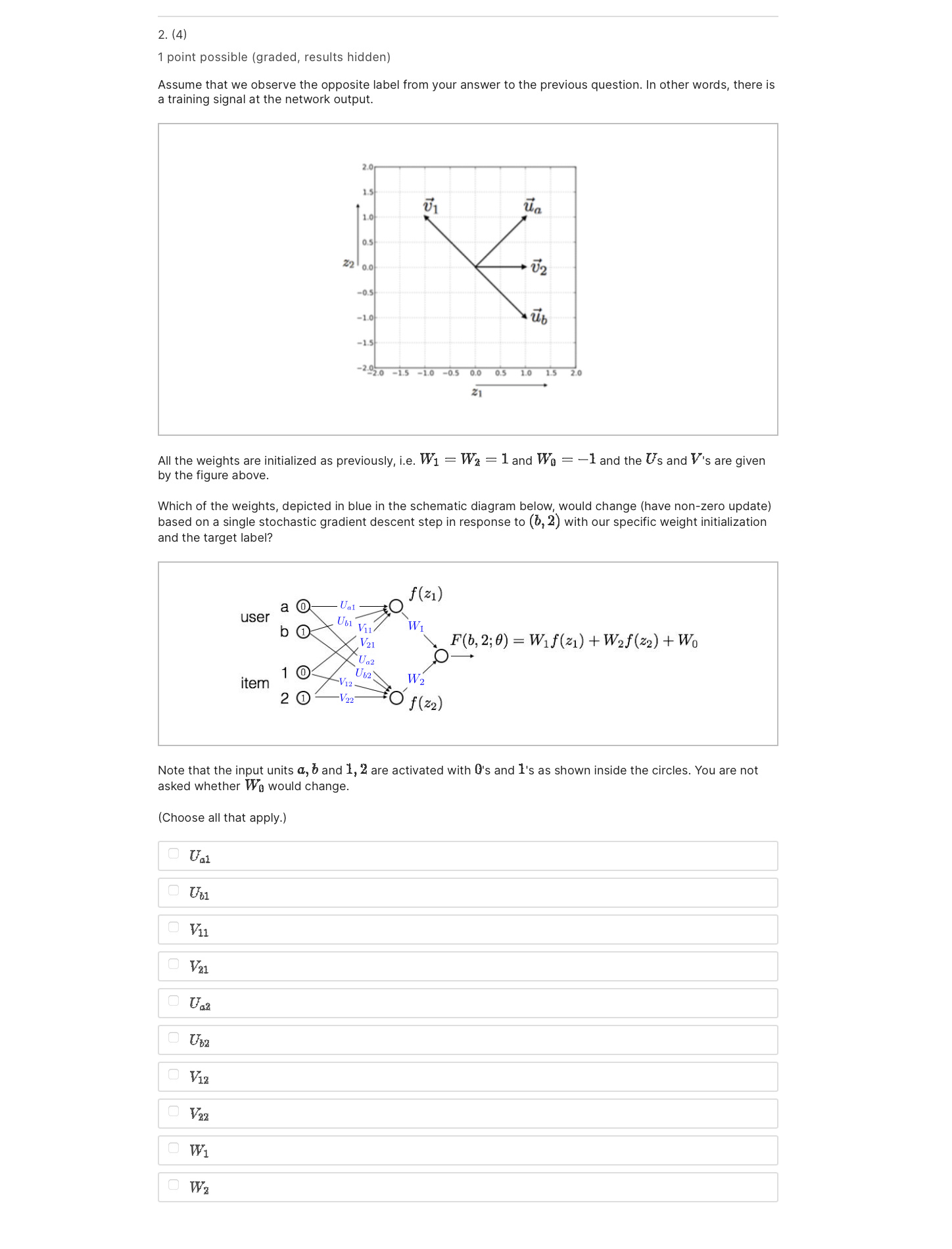 the output layer weights as W1 = W; = 1 and Wu