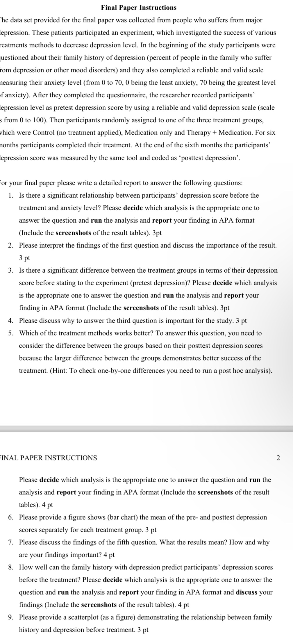 Final Paper Instructions \"he data set provided for the final paper