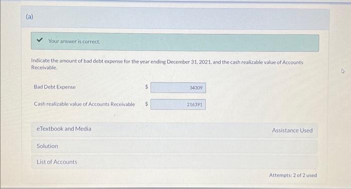 Accounts Receivable. Bad Debt Expense Cash realizable value of Accounts Receivable On