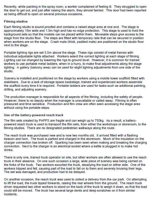 to prepare an on-site emergency plan. Based on the scenario only, explain