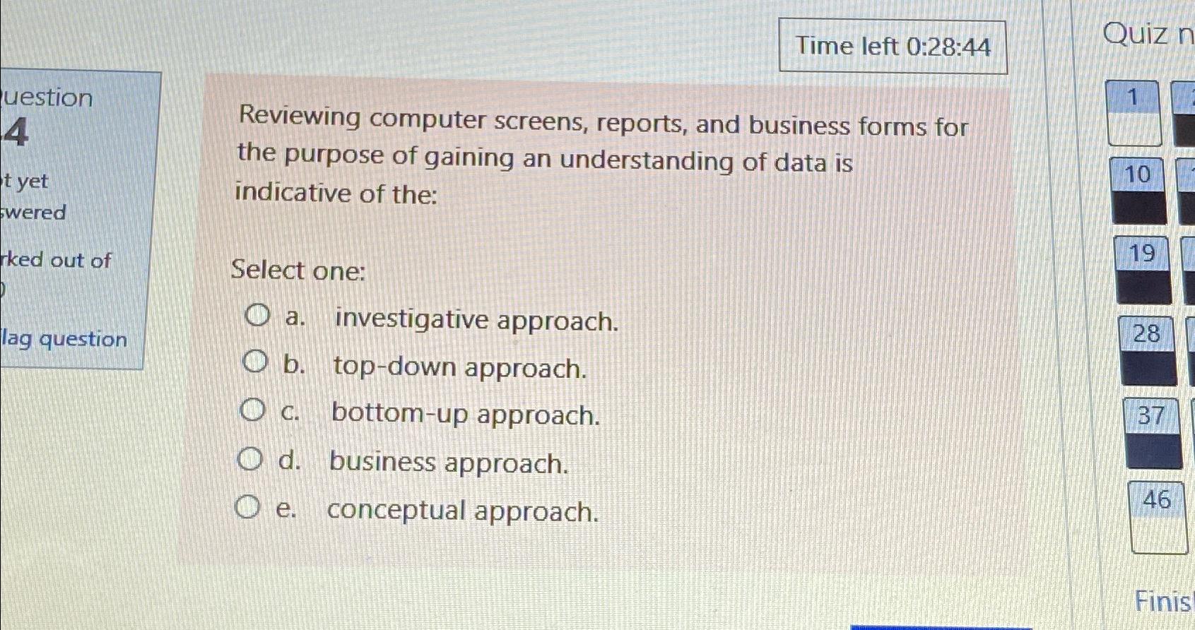  Time left 0:28:44 Reviewing computer screens, reports, and business forms for
