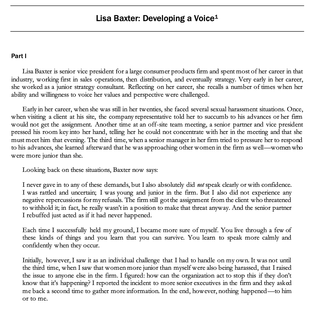 Read the GVV case Lisa Baxter: Developing a Voice. Respond to the