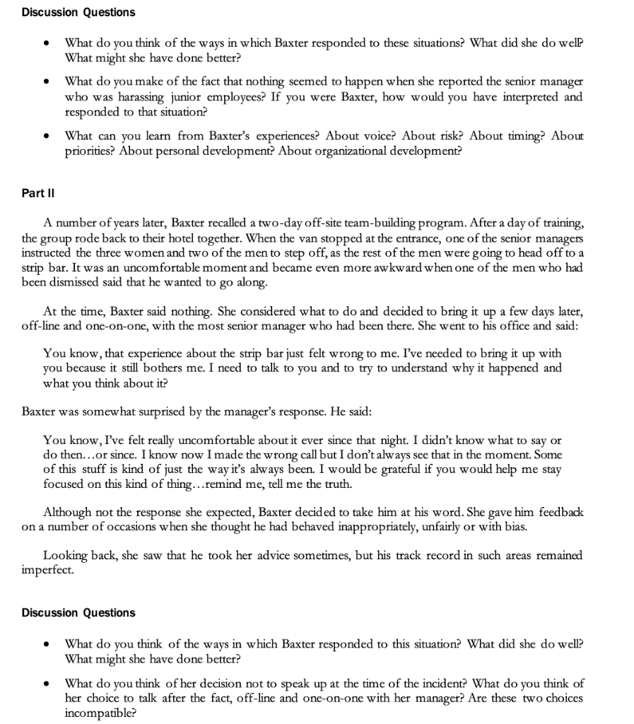 following questions: What do you think of the ways in which Baxter