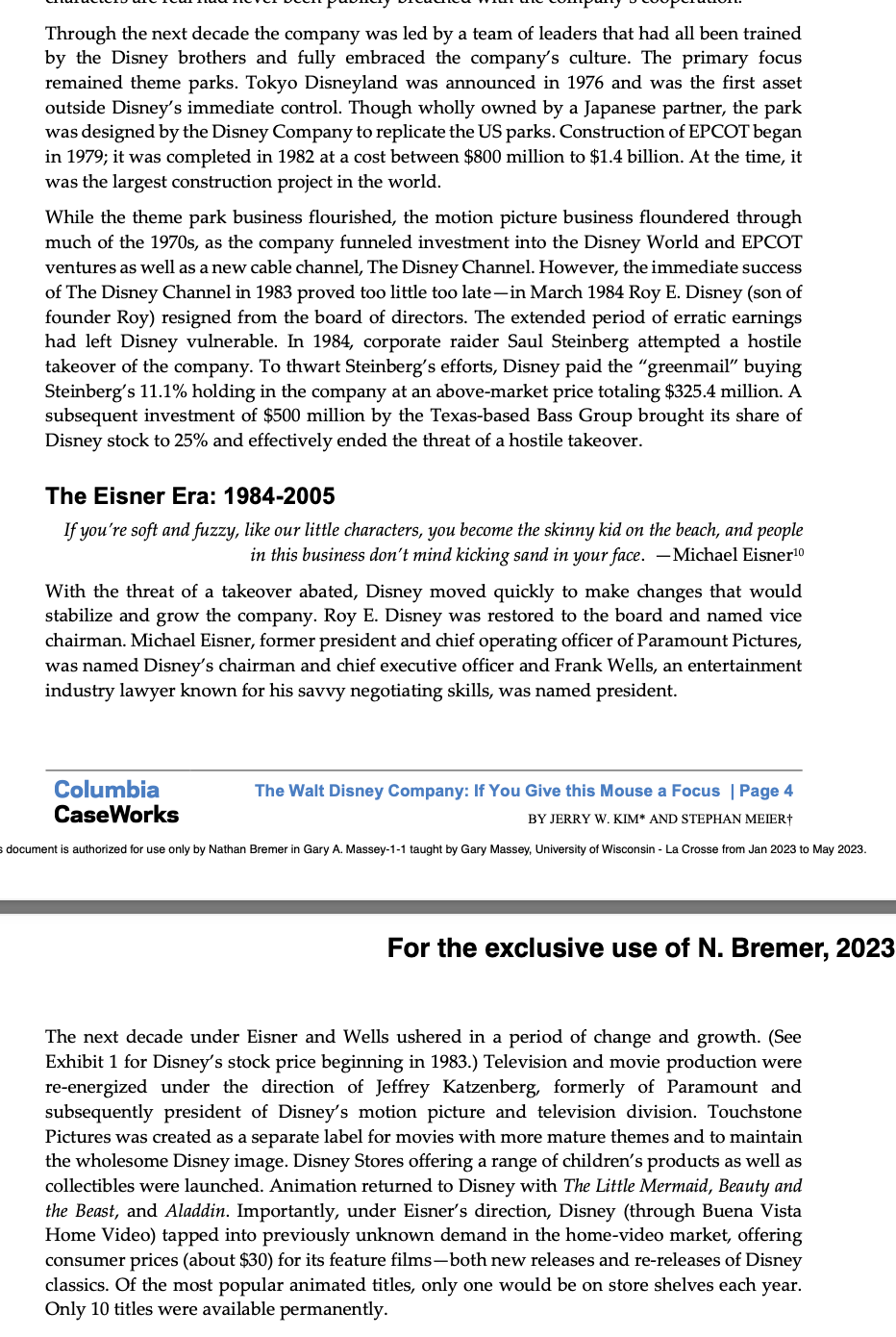 Officer Robert A. Iger announced the completion of his company's $4 billion