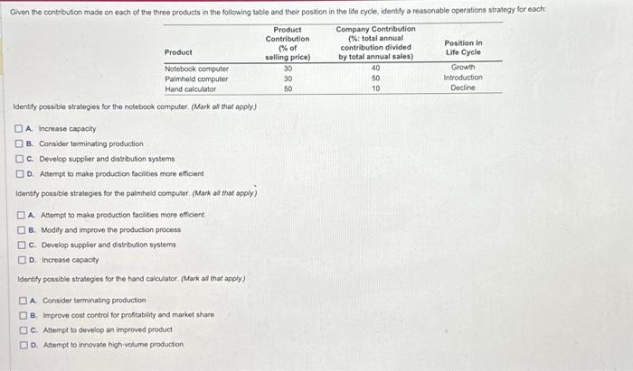  Identily possible strategies for the notebook computer. (Mark all that apply)