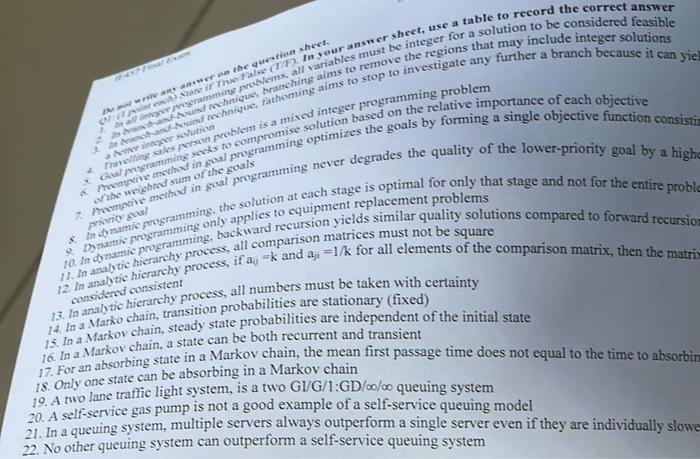 true or false considered consistent 13. In antilytic hierarchy process, all numbers