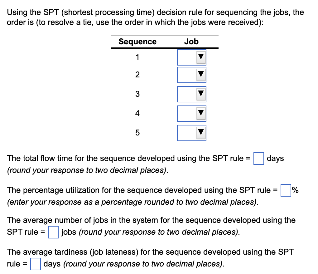 developed using the FCFS rule = days (round your response to two