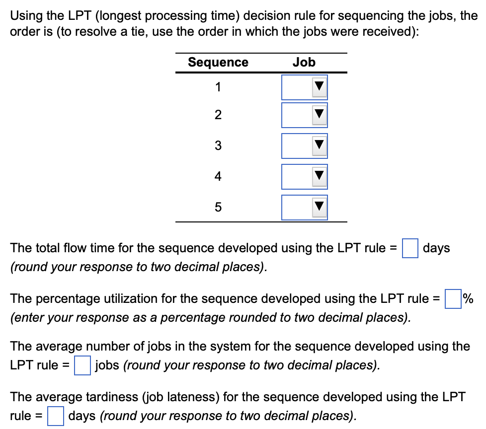 decimal places). The percentage utilization for the sequence developed using the FCFS