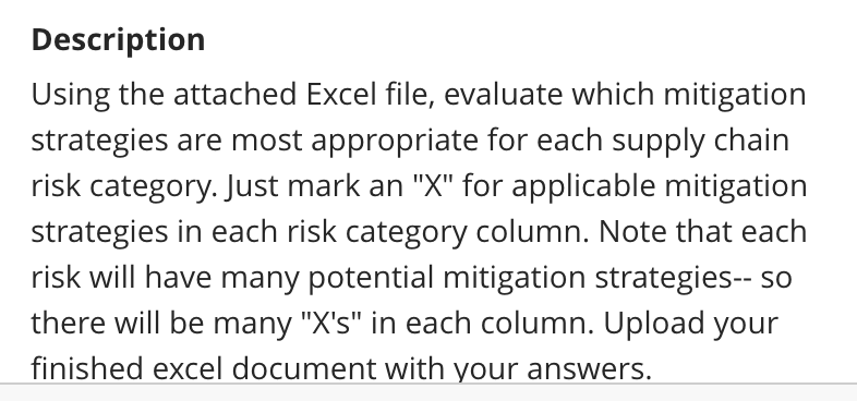  Description Using the attached Excel file, evaluate which mitigation strategies are