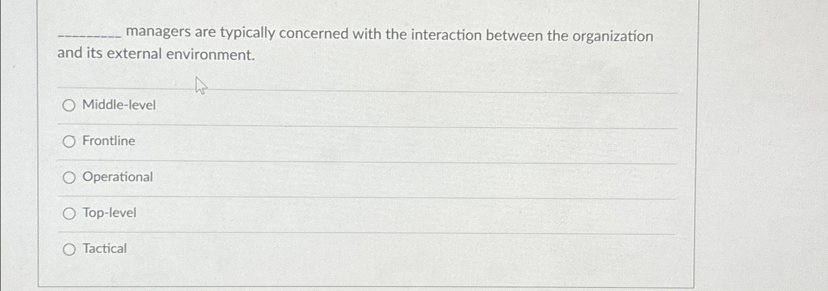  managers are typically concerned with the interaction between the organization and