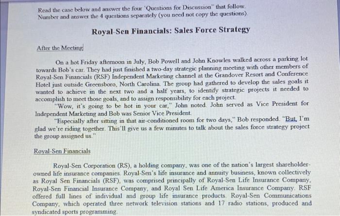  Read the case below and answer the four 'Questions for Discussion"