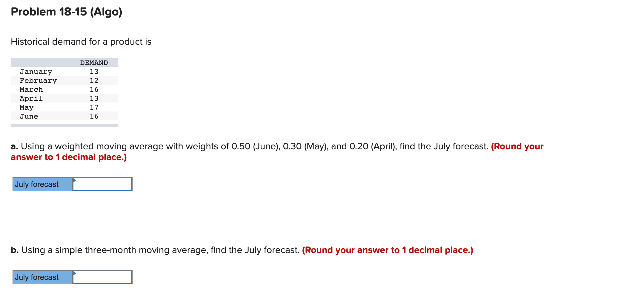  Historical demand for a product is a. Using a weighted moving