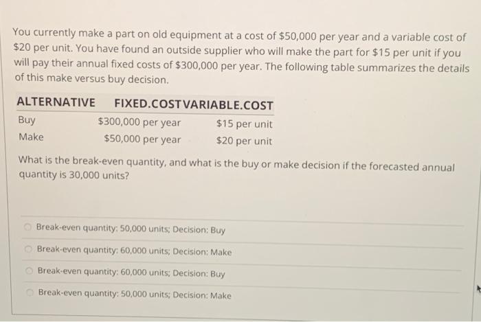 need help You currently make a part on old equipment at a