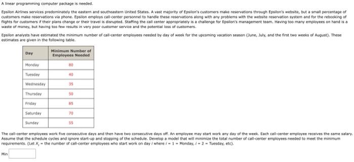question 1 question 2 A linear programming computer pockage is needed. Epsibn
