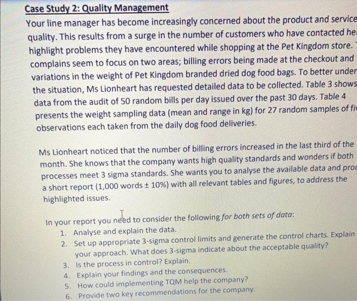  Case Study 2: Quality Management Your line manager has become increasingly