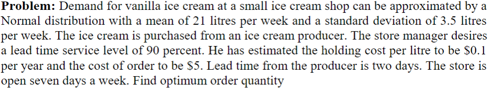  Problem: Demand for vanilla ice cream at a small ice cream